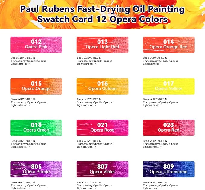 Paul Rubens Oil Paint, 12 Neon Colors, 50ml Large Tubes, Faster Drying Time | High Saturation, Art Supplies for Artists, Students, Beginners