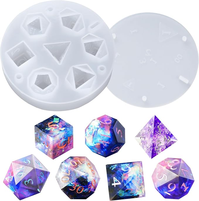 HeyClear Dice Resin Molds Silicone DND Dice Epoxy Resin Molds for Crafts | with 7 Standard Polyhedral Stereoscopic Dice Cavities, Epoxy Resin Molds for DIY Dice, Board Game Tabletop Gaming
