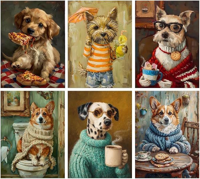 Canrichshop 6 Packs Puppy Paint by Numbers Kit for Adults Without Frame,Funny Dog DIY Adults' Paint-by-Number Kits on Canvas,Easy Acrylic Paint Kit Beginners for Home Decor 9.8x13.8 Inch