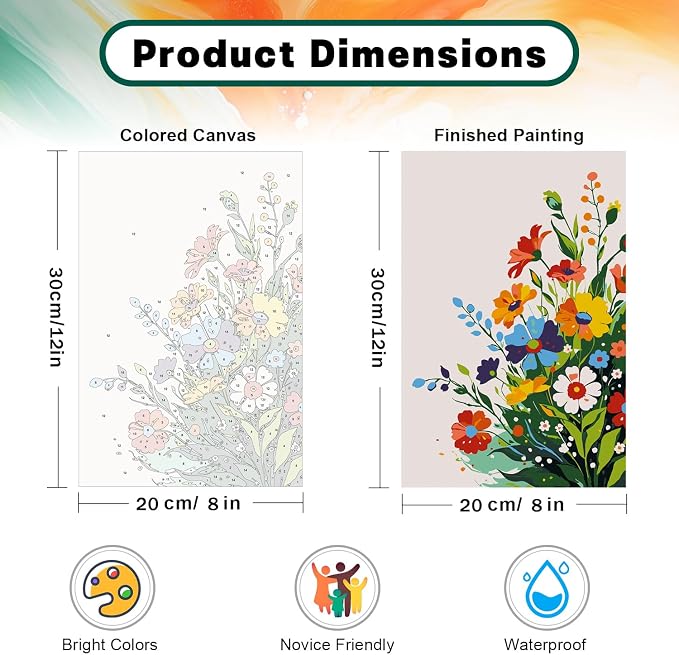 Possoco Framed Paint by Numbers Kit for Adults Beginner & Kids, Flowers Easy Adult Paint by Number Kits on Canvas, DIY Colorful Acrylic Number Painting for Adults for Home Decor Gift 8x12 Inch