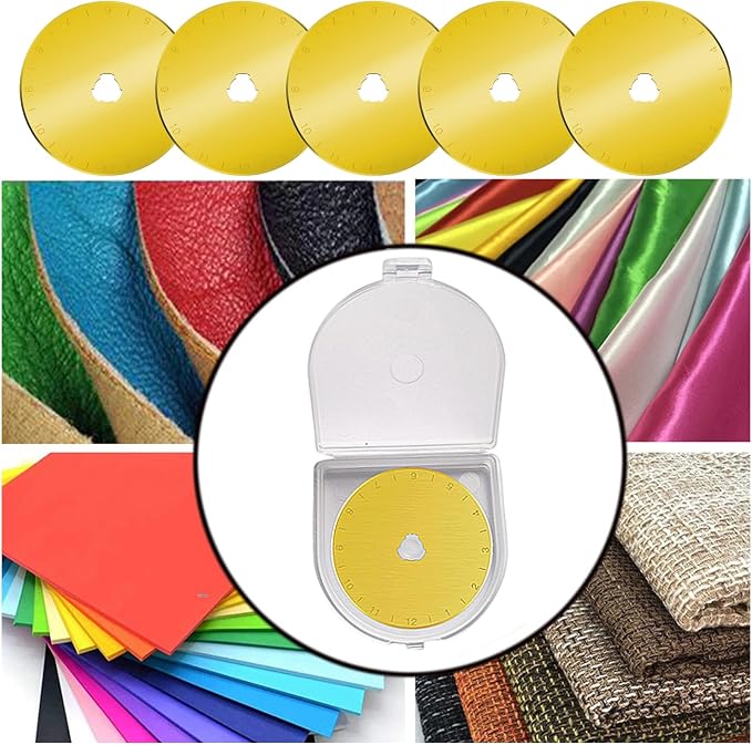45mm Rotary Cutter Blades 5-Pack Titanium Replacement Blades Fits Fiskars, OLFA,Martelli,Dremel,Truecut,DAFA for Quilting Scrapbooking Sewing Arts & Crafts Sharp and Durable Cutter Blade