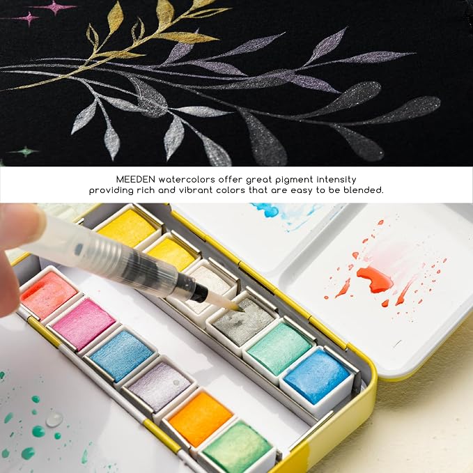 MEEDEN Metallic Watercolor Paint Set: 12 Colors Travel Watercolor Set