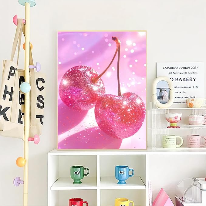 Gamteldot Cherry Diamond Art Kits for Adults-5D Diamond Painting Kits with Complete DIY Tools,Full Drill Diamond Dots Gem Art Crafts for Adults,Perfect Home Wall Decor and Gift-12x16in