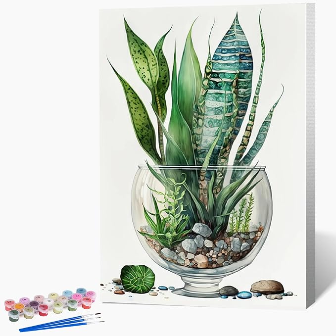 Paint by Numbers Kit for Adults Beginner with Wooden Frame, Plants Framed Adult Paint by Number Kits on Canvas, DIY Easy Acrylic Watercolor Oil Paint by Number for Adults for Home Decor Gift 8x12 Inch