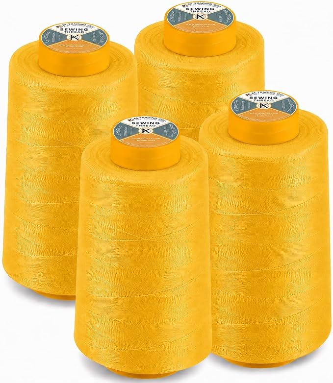 AK Trading 4-Pack Gold All Purpose Sewing Thread Cones (6000 Yards Each) of High Tensile Polyester Thread Spools for Sewing, Quilting, Serger Machines, Overlock, Merrow & Hand Embroidery.