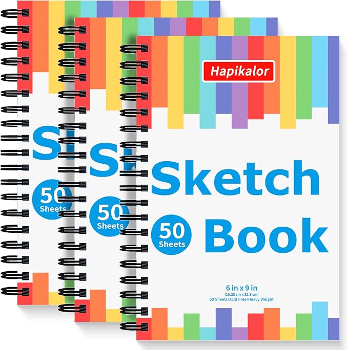 6" x 9" Sketch Pad for Kids, 3-Pack 50 Sheets Sketch Book Drawing Pad | Spiral Bound Drawing Pad for Kids, Acid Free Artist Drawing Book Paper, Sketch Paper for Drawing Coloring Sketching
