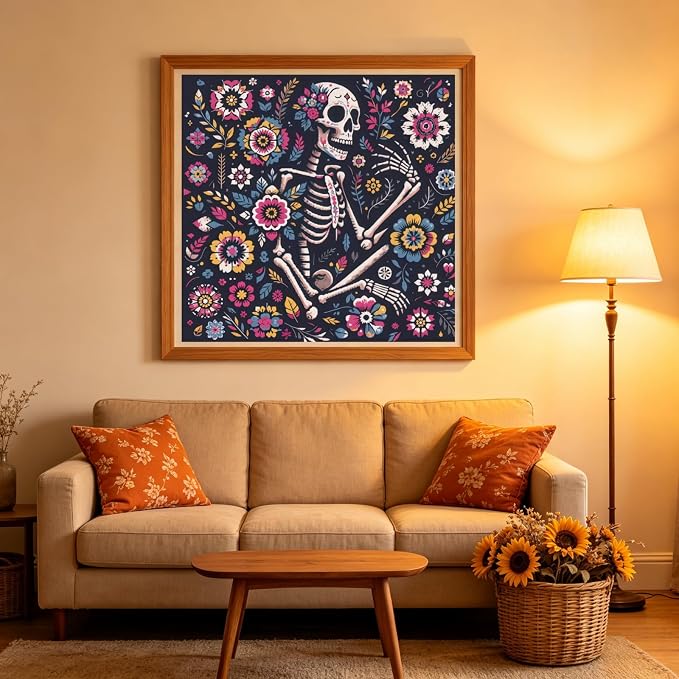5D Flower Diamond Painting Kits for Adults, Floral Skull Diamond Art Kits