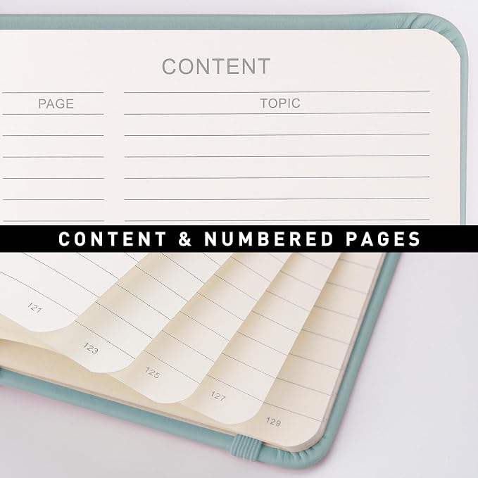 RETTACY Lined Journal Notebook, 192 Numbered Pages, A5 Size (5.7'' x 8.3'') | Leather Hardcover, 100 GSM Thick Paper, for Men & Women, Journaling, Writing, Work & Office (Blue-gray)