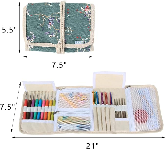Teamoy Crochet Hook Case Organizer, Crochet Hook Roll Bag, Plum Flowers