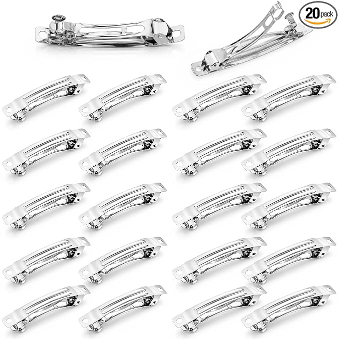 20 Piece Blank French Barrette Hair Clips 2.4'' and 3'' Silver Metal French Hair Barrettes DIY Craft Automatic Spring Snap Hairclips Clasps for DIY Hairs Accessories