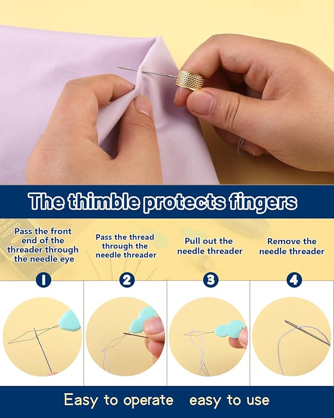 JNENERY Large Eye Sewing Needles 7Sizes Stainless Steel Needles Hand Sewing | 35Pcs Leather, Embroidery, Repair, Quilting- Easy Threading with Threader, Thimble for Crafters, Seniors, Traveler