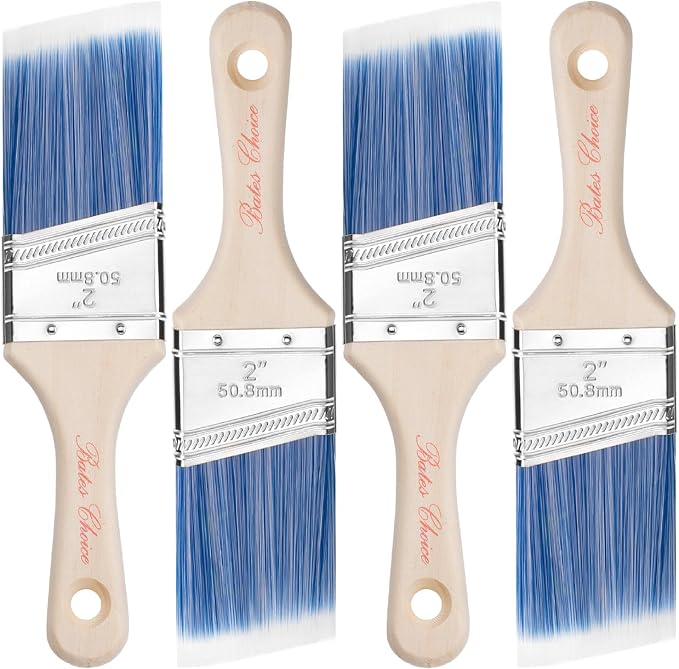 Bates- Stubby Angle Paint Brushes for Walls and Trim, 2", 4 pcs, Treated Wood Handle, 2 Inch Paint Brushes 2 Inch, Stainless Steel Ferrule