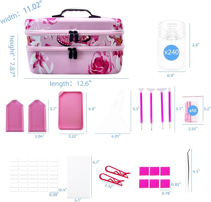 240 Slot Diamond Painting Storage Containers | Pink 240-slot storage box with tools & accessories for diamond art