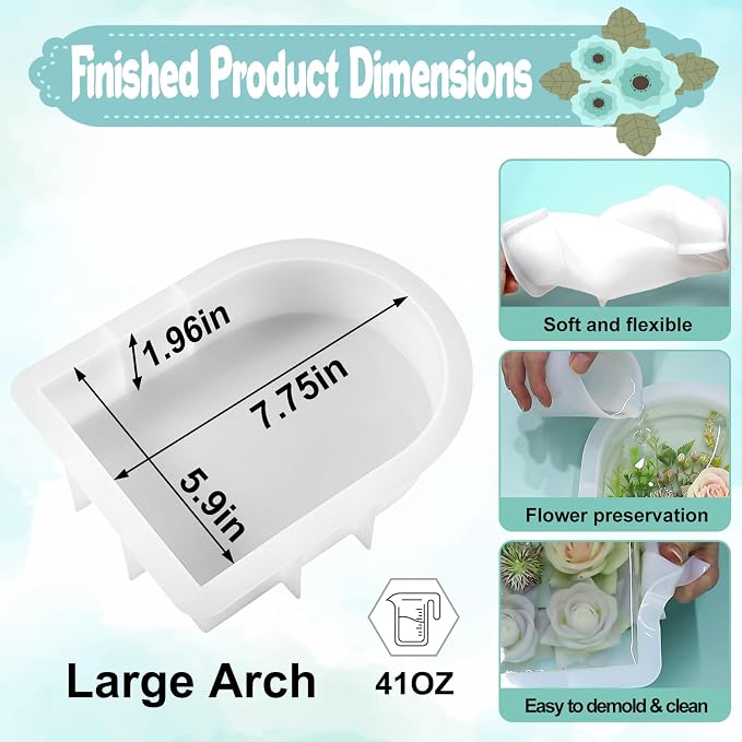 YOILES Resin Molds Silicone,Epoxy Resin Molds,Silicone Mold for Crafts | Casting Craft Mold for Flower Preservation Bookends DIY Art (Arch)