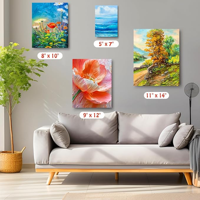 Stretched Canvas for Painting - 12x16 Inch/5 Canvas Value Pack - Triple Primer Acid Free 100% Cotton Blank Canvas for Painting Supplies Oil and Acrylic Pouring Art Watercolor
