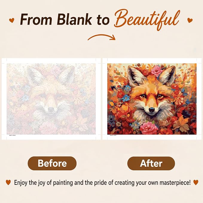 AUKELHJ Paint by Numbers Kit for Adults Beginner, Fox, 16X20 Inch | Paint by Number for Adults, Beginner Friendly, High-Definition Color Canvas, Stress Relief, Home Decor, Gifts, Unframed