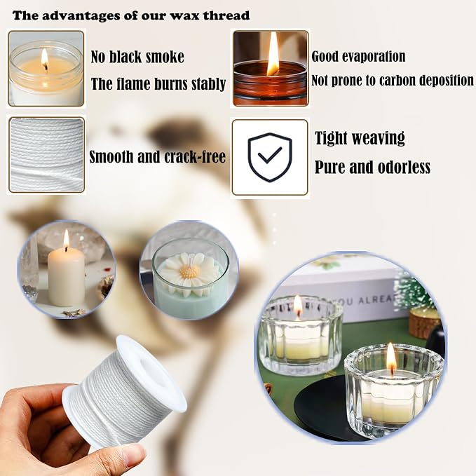 31PCS Wick Kits for Candle Making Wicks Inserting Nursing with Storage Bag Large Hole Needles for Silicone Candle Mold Hook Eye Punch Needle,7in Wicks Trimmer & Dipper,Wick Roll 200 Ft ect