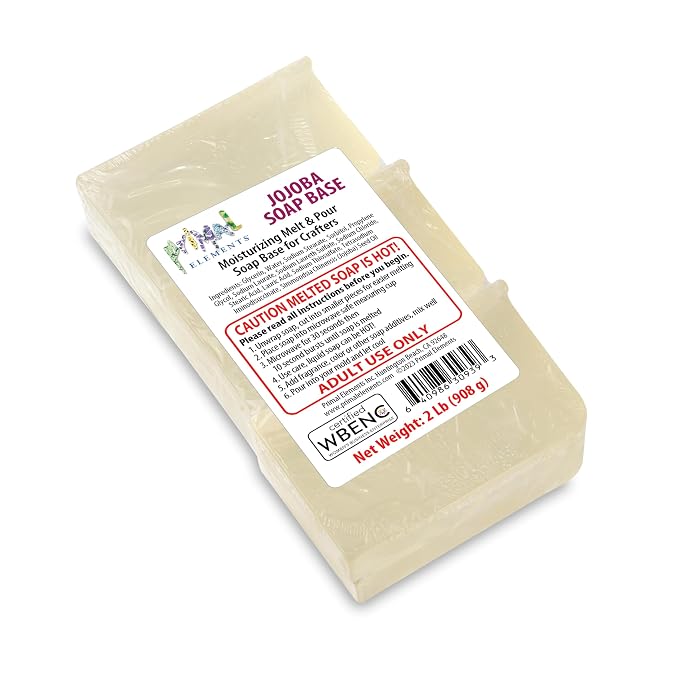 Primal Elements Jojoba Oil Soap Base - Moisturizing Melt and Pour Glycerin Soap Base for Crafting and Soap Making, Easy to Cut - 2 Pound