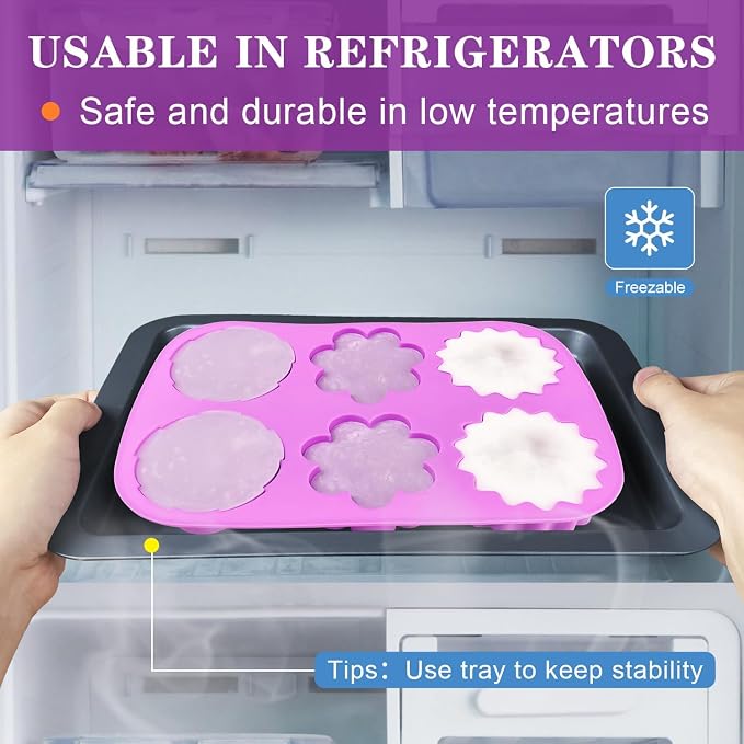 Walfos Silicone Flower Soap Mold,6 Cavities Different Flower Shapes Soap Mold BPA Free.Perfect for Homemade Craft Soap,Ice,Mousse,Cake,Jelly,Chocolate.(2pcs Purple)