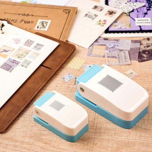 BAOFALI 2Pcs/Set Stamp Punch, 0.6 x 0.5 inch, 1 x 0.8 Inch, Rectangular Stamps Punch, Lever Craft Hole Cutter Puncher, Paper Punches for Journaling Crafting DIY Scrapbooking Crafts