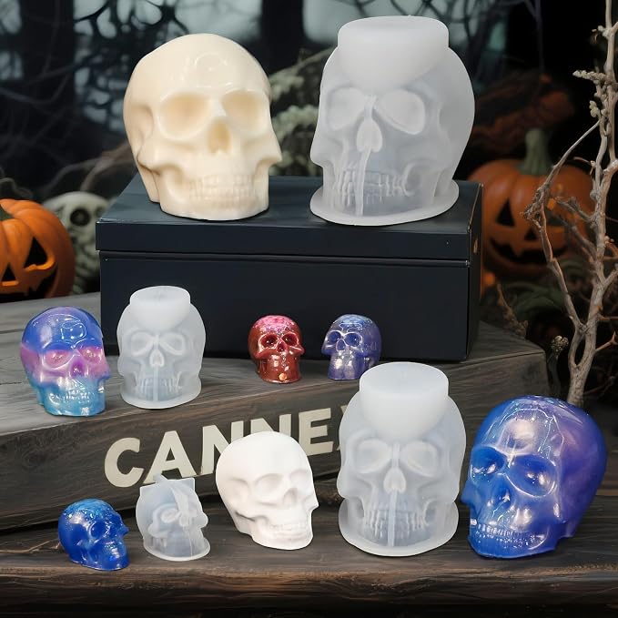 Resin Skull Molds, Set of 7 Sizes Halloween Skull Casting Molds | Flexible Durable Silicone Skull Head Molds for Epoxy Resin Casting, Candle Soap Making, DIY Home Decor Party Creative Gift