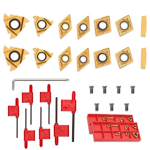 14 Pcs Turning Inserts for 1/2'' 12mm Turning Grooving Threading Boring Carbide Inserts Carbide Turning Tool