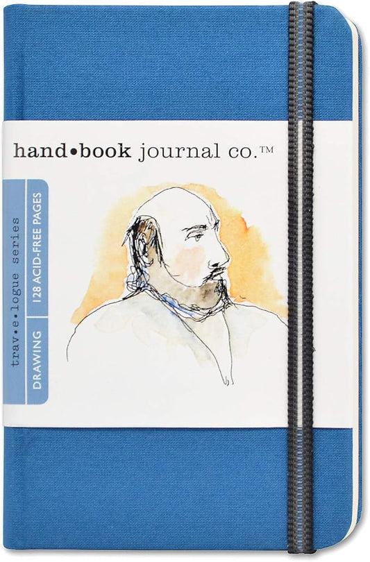 Handbook Journal Co. Sketch Book - Pocket Portrait 5.5 x 3.5 in Ultramarine European Linen-Bound Hard Cover, 128 Pages (64 Sheets) of 130 GSM Acid-Free Art Drawing Paper, Pocket and Elastic Closure