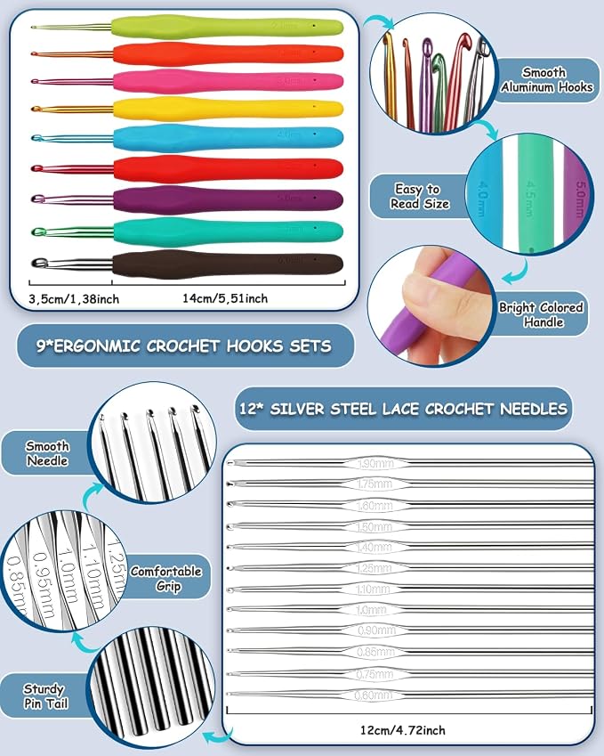 Aeelike Crochet Kit for Beginners Adults, Complete Crochet Set, Blue Cat