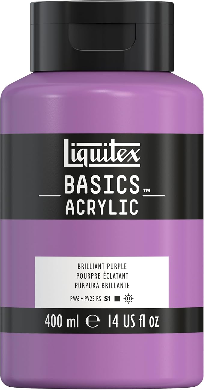 Liquitex BASICS Acrylic Paint, 13.5-oz Bottle, Brilliant Purple | Medium Viscosity, Satin Finish, Lightfast, Fine Art Pigments, Range of Opacities, Easy Blending