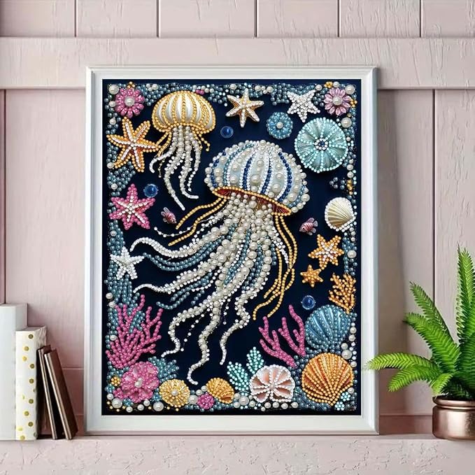 Jellyfish Pearl Diamond Art Kits for Adults,Full Drill Wall Art 12 x 16 in | 5D diamond painting,DIY Diamond Dots Gem Art Craft for Home Decor