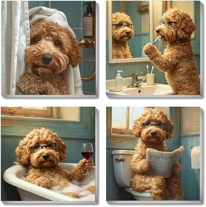 Fotasmua 4 Pack Dog Paint by Numbers Kit for Adults with Frame, Funny Bathroom Dog Paint by Number for Beginners, Easy Acrylic Adult Paint by Number Kits for Home Wall Decor 8x8 Inch