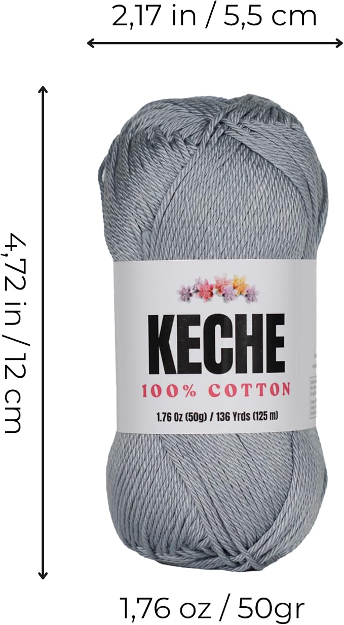 Cotton Yarn - 100% Cotton Yarn for Crocheting and Knitting, Mercerized Cotton Amigurumi Yarn Fine-Sport 2 1.76 oz (50g) / 136 Yrds (125 m) - Grey