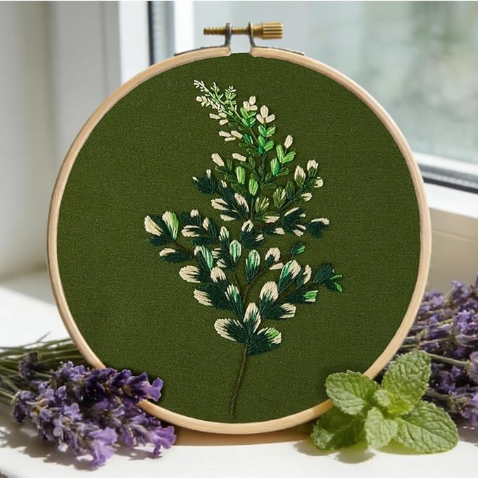 Crafmanoe Hand DIY Embroidery Kits for Beginners Adults, Plant Crewel Embroidery Starter Kits, Stamped Cross Stitch Kits for Beginners Adults Craft Kits for Women, Embroidery Hoops, Fabric and Thread