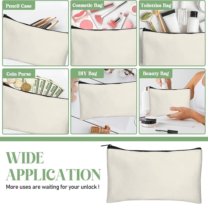 Legigo Blank Canvas Bags Zipper Pouch Makeup Bags Pencil Pouch Bulk | Multi-Purpose, Sturdy Canvas Pouch with Zipper, Cosmetic Travel Toiletry Bag for DIY Crafts, Gifts & Storage, 8.3 x 5 Inch