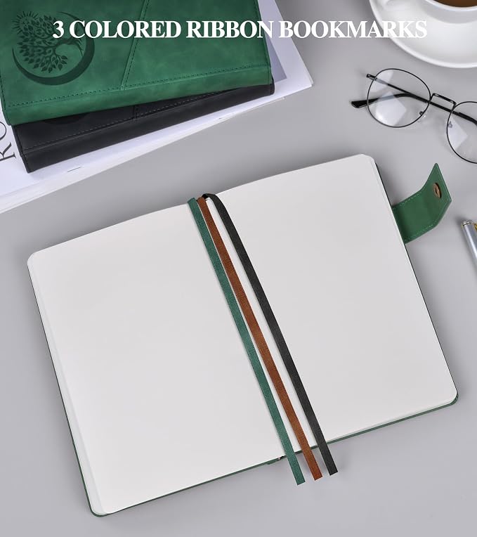 PAIBAS Blank Journal Notebook, A5 Hardcover Leather Sketchbook with 200 Pages Thick Blank Paper for Men Women, Unlined Drawing & Writing Journal, 5.9" x 8.4" Plain Notebook (green)