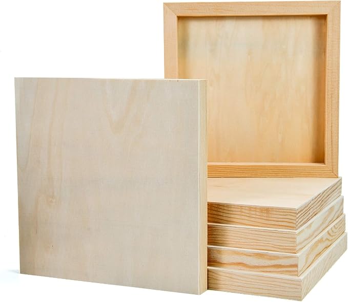 YoleShy 6 Pcs 8'' x 8'' Unfinished Wood Cradled Painting Panel Boards for Arts & Craft - Wooden Canvas Panels