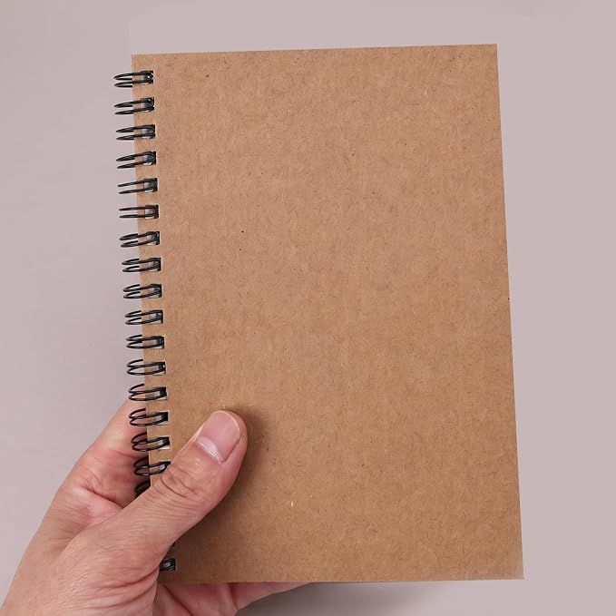 EOOUT 3 Pack Blank Spiral Notebooks B6 Sketchbooks, 140 Pages / 70 Sheets, Unlined Journals 5 x 7in 100GSM for Drawing, Art, Students, Office (Kraft)