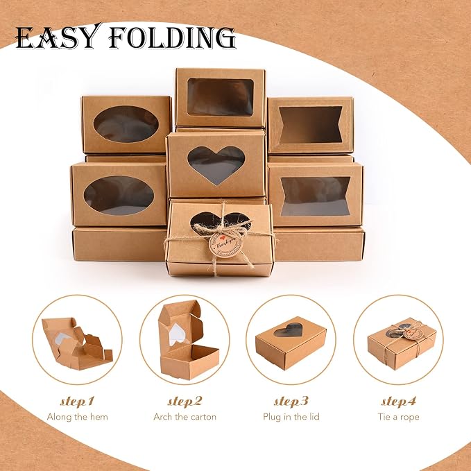 Soap Boxes for Homemade Soap, Soap Packaging Gift Box with Window | 3.54 X 2.36 X 1.18 Inch Soap Packaging Gift boxes Brown with Window, Small Rectangular Soap Boxes (32PCS)