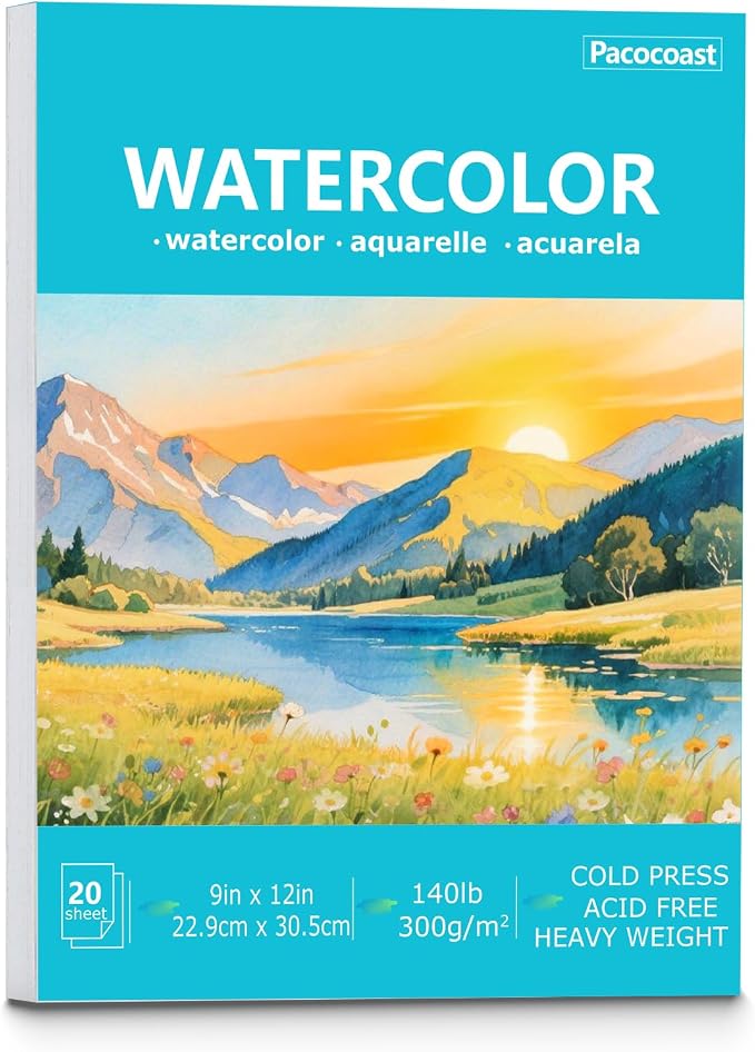 Pacocoast Watercolor Paper, 9"X12" Cold Press Water Color Paper Pad,Teal