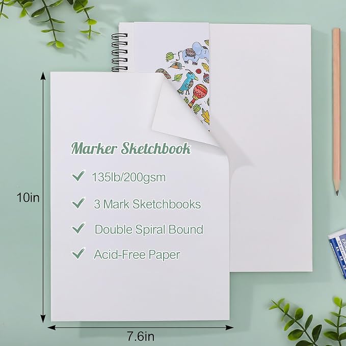 3 Pack Marker Paper Pad 7.6 × 10 in, 200gsm Spiral Sketchbook
