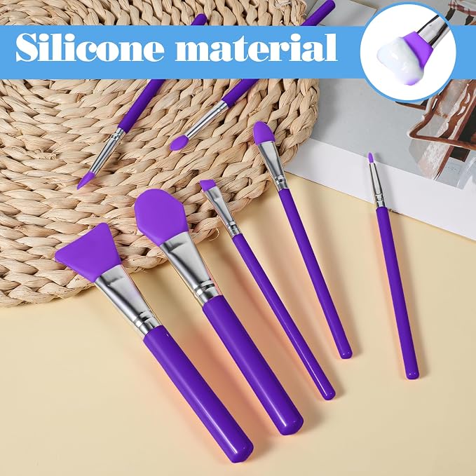 7PCS Silicone Brush Applicator Kit, Resin Brush Applicator UV Resin Brushes Applicators Jelly Brushes Applicators for Cream Makeup Products and Epoxy Art Crafting, Purple