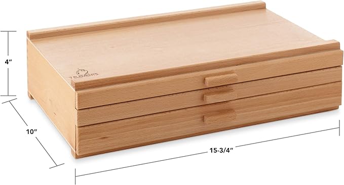 7 Elements 3 Drawer Wooden Artist Storage Supply Box for Pastels, Pencils, Pens, Markers, Brushes and Tools