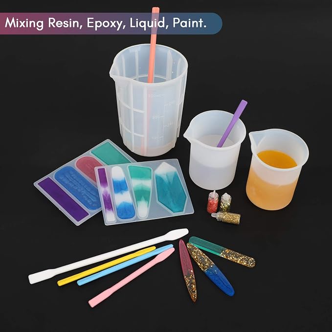 Gartful 6pcs Silicone Resin Stir Sticks, Reusable Silicone Stirring Rods, Epoxy Stir Sticks Craft Tools for Mixing Resin, Paint, Liquid, Making Glitter Tumblers, Orange White & Yellow Pink Blue Purple