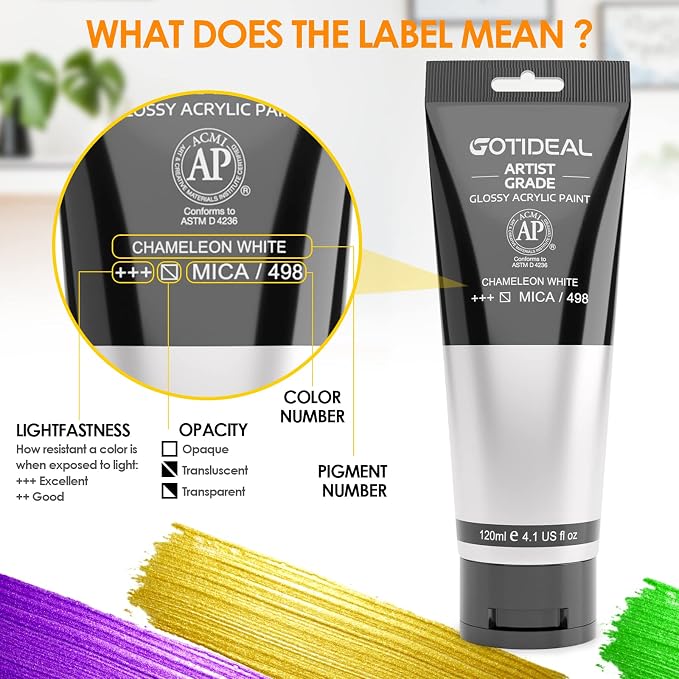 GOTIDEAL Iridescent Acrylic Paint Chameleon White Tubes(120ml, 4.1 oz) | Non Toxic, Non Fading, Rich Pigments,for Painters, Adults & Kids,Ideal for Canvas Wood Clay Fabric Ceramic Craft Supplies