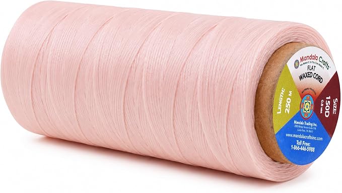 Mandala Crafts 150D 0.8mm Light Pink Flat Waxed Thread for Leather Sewing