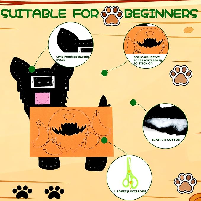 GOASION Sewing Kit for Kids, 12 Pcs Dog Craft Set, Ages 5+