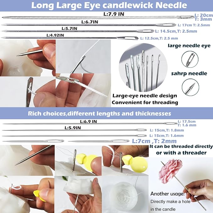 24PCS Candle Making Supplies with Plastic Storage Box Big Eye Long Wick Needle for Candles &Silicone Mold,Punch Needle with Hook Eye,Candle Tool Kit for Beginner,Wicks Placing Tube,Stirring Spoon
