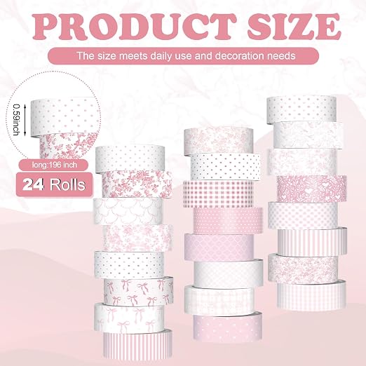Gueevin 24 Rolls Floral Washi Tapes Set Scrapbook Supplies, Coquette | 15 mm Watercolor Flower Washi Tapes, Back to School DIY Craft Arts, Junk Journaling Planner Gift Wrapping Supplies