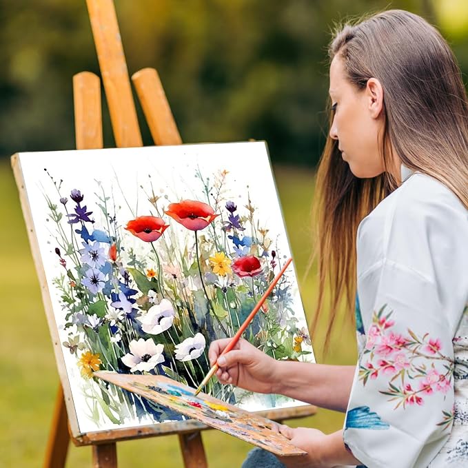 Yezavesu Flower Framed Paint by Numbers Kit for Adults Beginner & Kids Ages 8-12, Wildflowers Paint by Number Without Easel, DIY Adult Paint by Numbers Flowers for Home Wall Decor Gift 10x 10 inch | With Frame Canvas 10x10 IN, Without Easel, DIY Acryli...