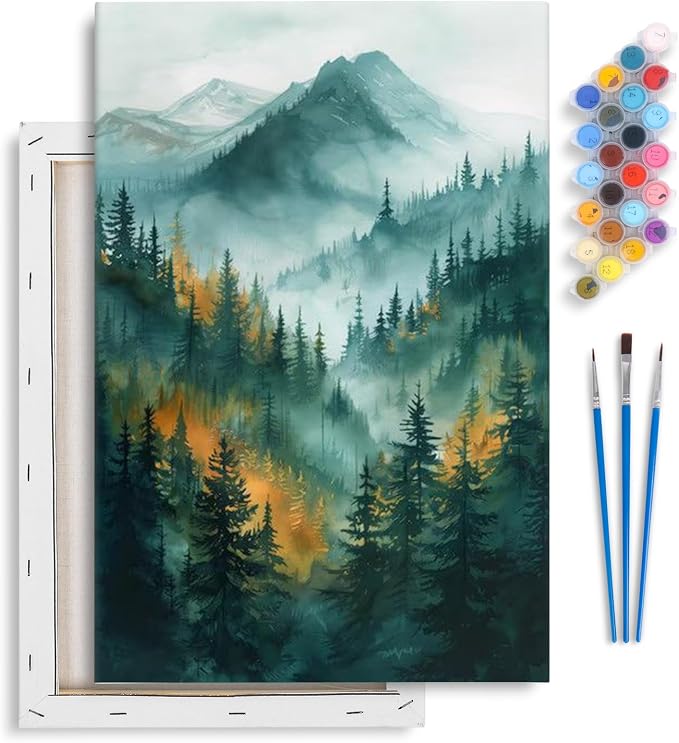 Yezavesu Framed Paint by Numbers Kit for Adults Beginner & Kids Ages 8-12, Mountain Paint by Numbers with Frame, DIY Number Painting for Adults Watercolor Forest for Home Wall Decor Gift 8X 12 inch | For Adults Beginner & Kids Ages 8-12, With Frame Can...